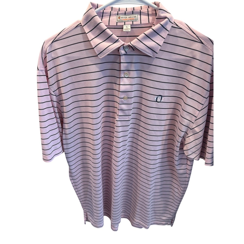 Peter Millar Summer Comfort Mens Pink Striped Performance Polo Shirt Large